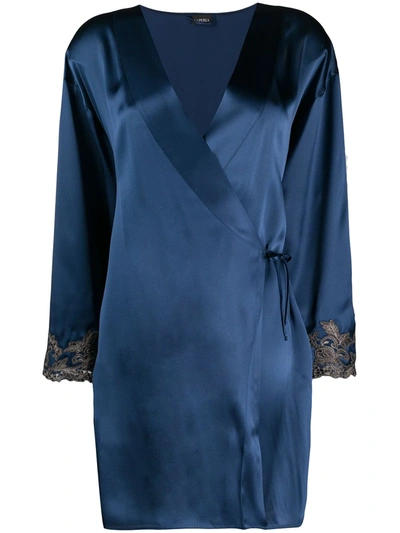 La Perla Lace Inserts Dressing Gown In Blue