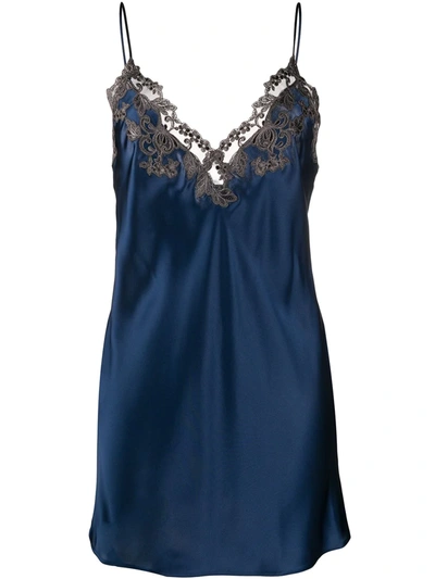 La Perla Lace Trim Camisole Dress In Blue