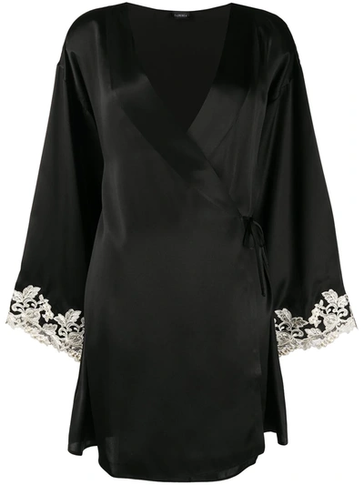 La Perla Maison Lace Trim Dressing Gown In Black