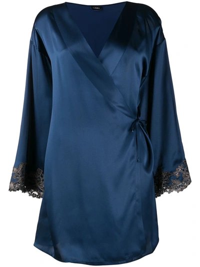 La Perla Maison Lace Trim Dressing Gown In Blue