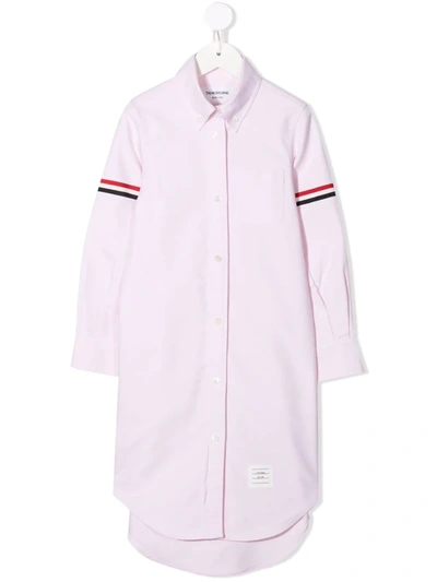Thom Browne Kids' Rwb Stripe-detail Shirtdress In Pink