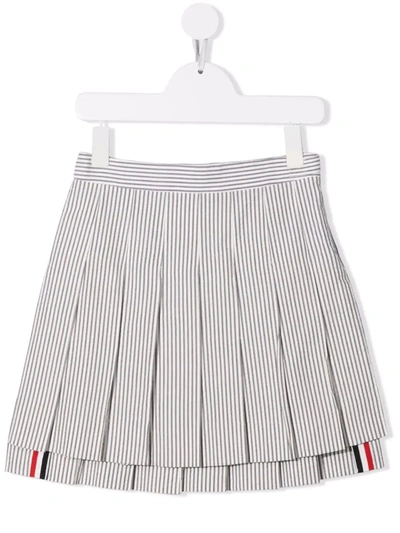 Thom Browne Kids' Rwb Stripe-detail Box-pleat Skirt In Grey