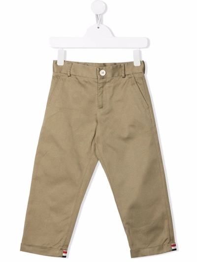 Thom Browne Kids' Straight-leg Chino Trousers In Brown