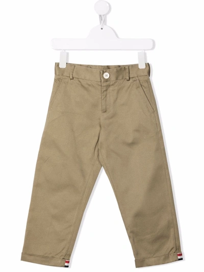 Thom Browne Kids' Rwb 边饰卡其裤 In Brown