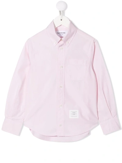 Thom Browne Kids' Rwb Stripe-detail Button-down Shirt In Pink