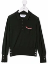 THOM BROWNE LONG-SLEEVE KNITTED POLO TOP