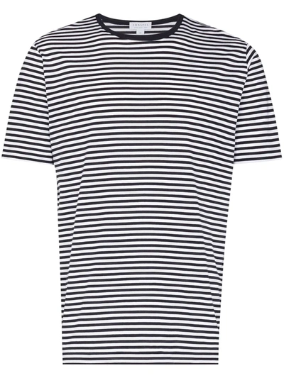 Sunspel Striped Cotton T-shirt In White