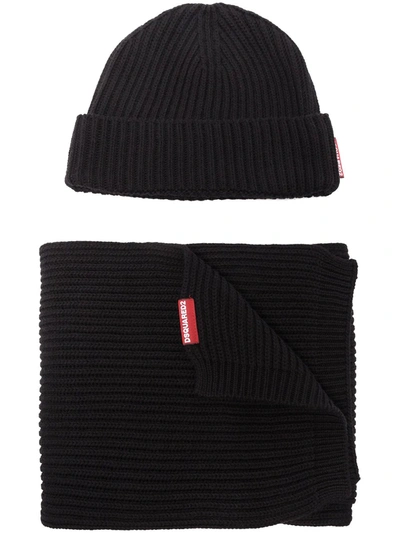 DSQUARED2 KNITTED BEANIE HAT AND SCARF SET