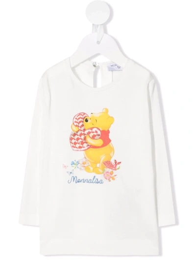 Monnalisa Kids' X Winnie The Pooh Logo-embroidered T-shirt In Cream