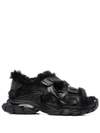 Balenciaga Faux Fur-lined Leather And Rubber Sandals In Black