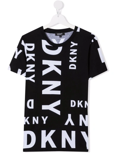 Dkny Teen All-over Logo Print T-shirt In Black