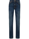 Nudie Jeans Lean Dean Dark Deep Worn Slim Tapered Jeans In Blue