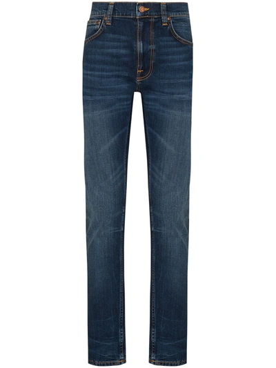 Nudie Jeans Lean Dean Dark Deep Worn Slim Tapered Jeans In Blue