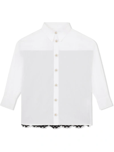 Dolce & Gabbana Kids' Long-sleeve Lace-panel Shirt In White