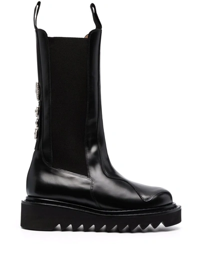 Toga Black Leather Mid-calf Chelsea Boots