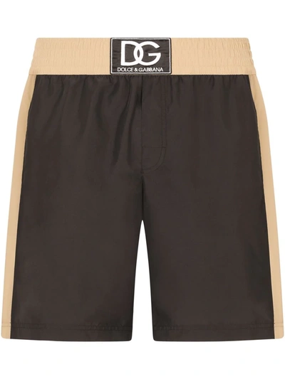 Dolce & Gabbana Logo-patch Colour-block Swim Shorts In Black