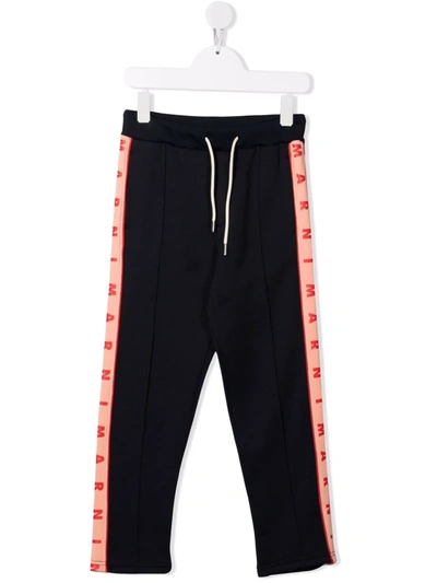 Marni Teen Logo-tape Drawstring-waist Track Trousers In Navy