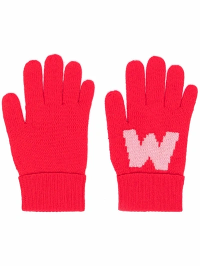 Marni Kids' Intarsia Logo Knit Gloves In Red