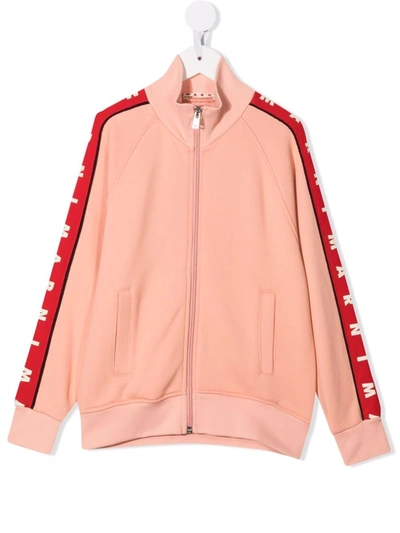 Marni Kids Orange Logo Tape Zip Sweatshirt In Pink