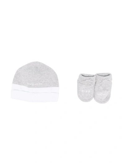 Givenchy Babies' Logo-embroidered Hat Set In 灰色