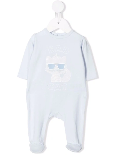 Karl Lagerfeld Bad Cat-print Babygrow In Blue