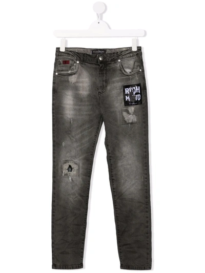 John Richmond Junior Teen Distressed Patch-detail Jeans In 灰色