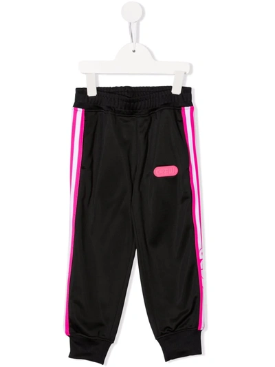 Gcds Teen Striped-edge Elasticated-waist Track Trousers In 黑色