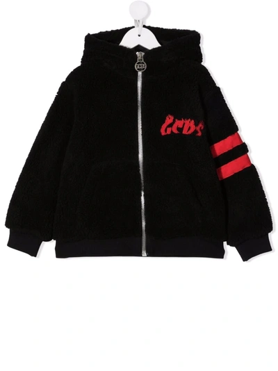 Gcds Logo-patch Zip-up Hoodie In 黑色