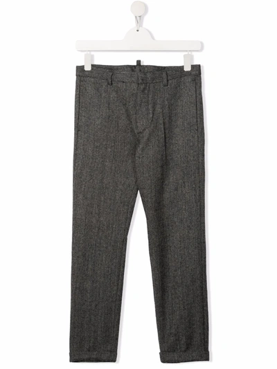 Dsquared2 Teen Chevron-knit Wool Trousers In 灰色