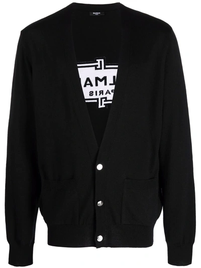 Balmain Men Cardigan With Logo Inlay In Animal Print