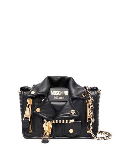 Moschino Biker Leather Crossbody Bag In Black