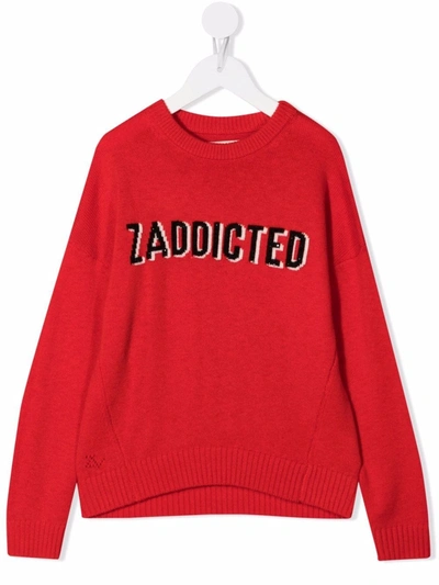 Zadig & Voltaire Kids' 嵌花羊毛&羊绒针织毛衣 In Red