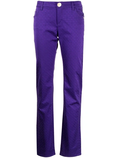 Pre-owned Versace Logo-jacquard Straight-leg Trousers In Purple