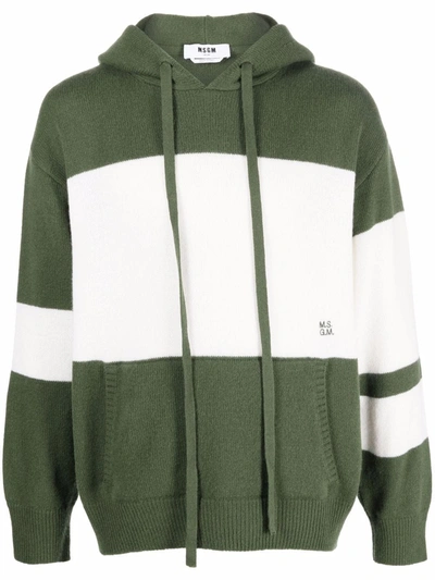 Msgm Two-tone Knitted Hoodie In Green