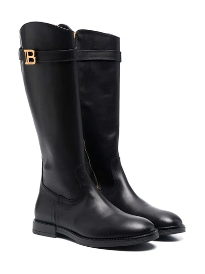 Balmain Teen Knee-high Leather Boots In Black