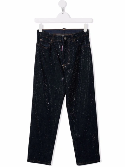 Dsquared2 Teen Mid-rise Straight-leg Jeans In Blue