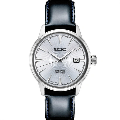 Seiko Men's Automatic Presage Black Leather Strap Watch 40.5mm In White