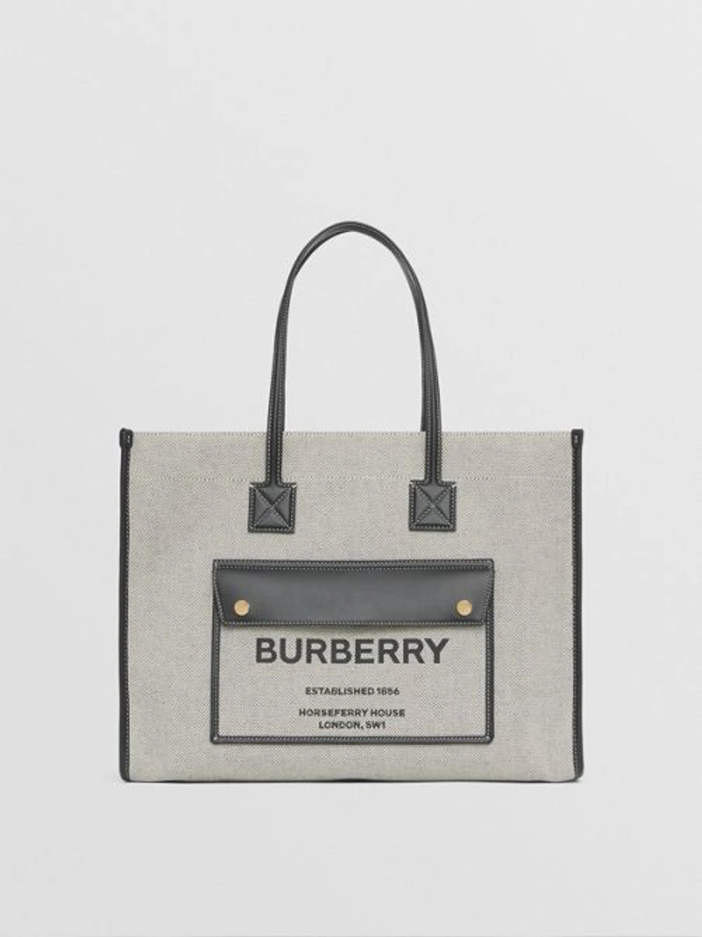 BURBERRY｜ (Two-tone Canvas and Leather Medium Freya Tot BURBERRY - Women Medium Two-Tone Canvas & Leather Freya Bag