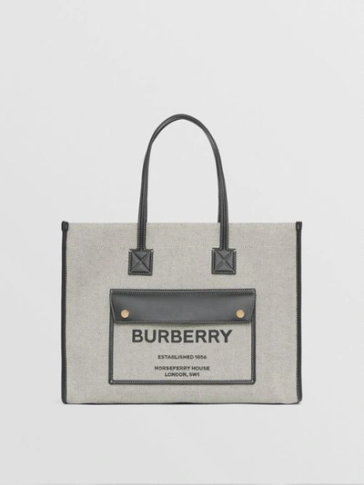 BURBERRY｜ (Two-tone Canvas and Leather Medium Freya Tot BURBERRY Black/Tan Medium Canvas Leather Freya Tote | COCOON