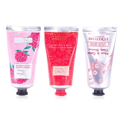 L'occitane Pink Flower Trio Hand Cream 75ml X 3 In Beige,pink,red