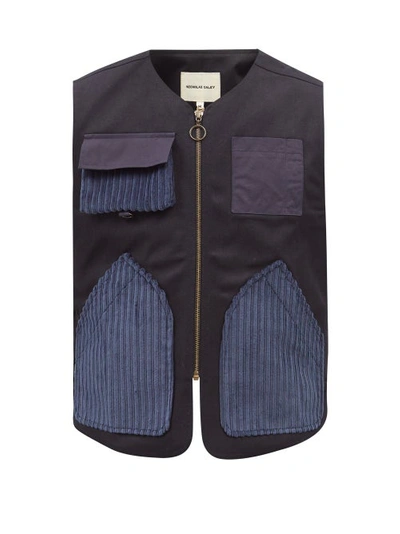 Nicholas Daley Patch-pocket Cotton-canvas Gilet In Navy Check