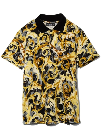 Versace Teen Baroccoflage-print Short-sleeve Polo Shirt In Yellow