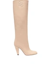 Fendi Leather Karligraphy Embossed Knee-high Boot In Neutral