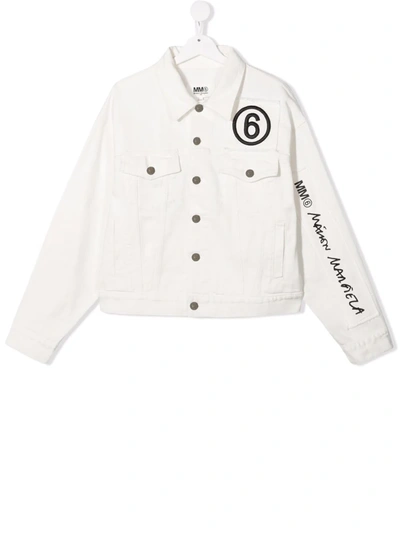 Mm6 Maison Margiela Teen Logo-print Denim Jacket In White