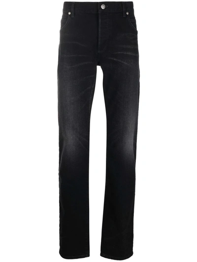 Balmain Embossed-logo Slim-fit Jeans In Black