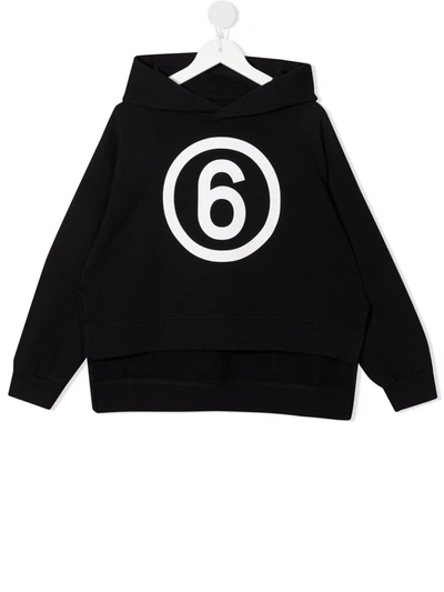 Mm6 Maison Margiela Kids' Logo-print Cotton Hoodie In Black