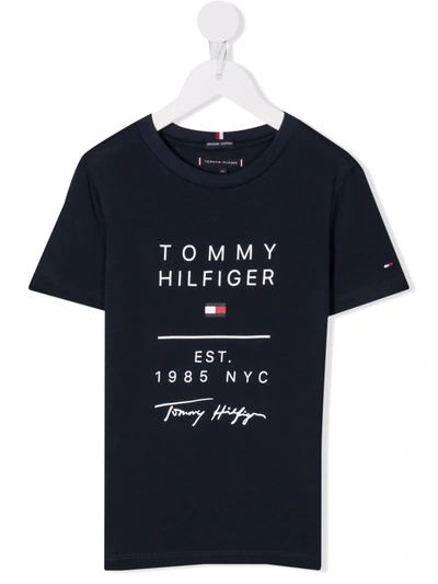 Tommy Hilfiger Junior Kids' Logo-print Organic Cotton T-shirt In 蓝色