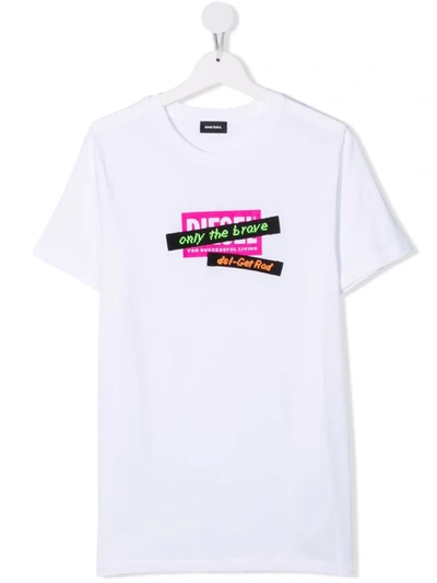 Diesel Teen Logo Print Crew-neck T-shirt In 白色