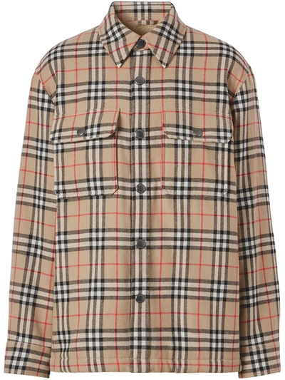 Burberry Wool-cotton Vintage Check Overshirt In Beige