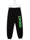 Versace Black Trousers With Green Print Kids In 黑色